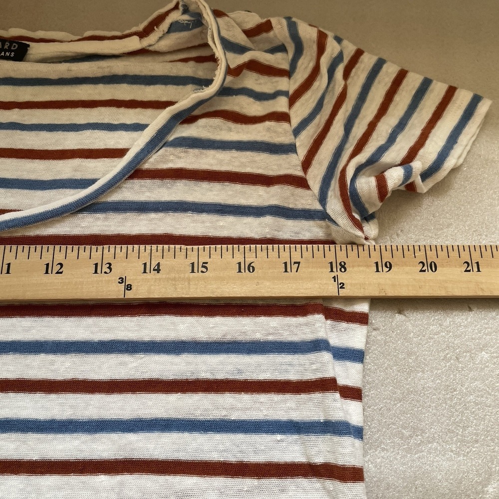 Veronica Beard Benji Striped Linen T Shirt Women XS Rust Blue Striped Oversized - Picture 6 of 10